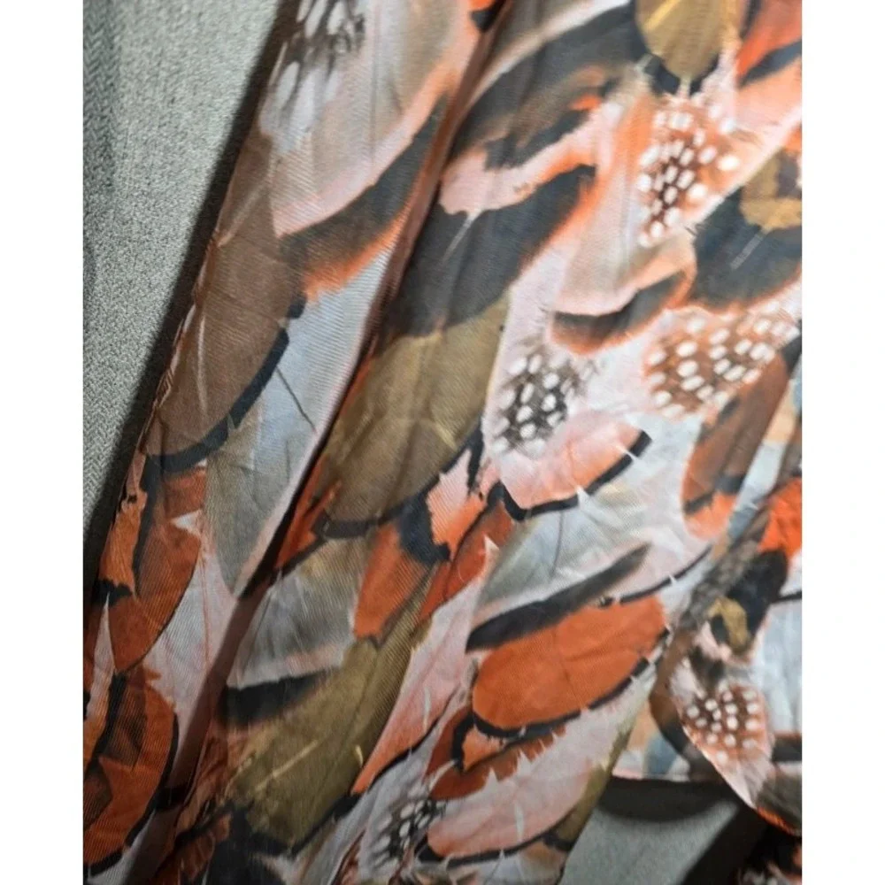 HM Womens Orange Feather Print Long Scarf Shawl Wrap One Size Polyester Bohemian